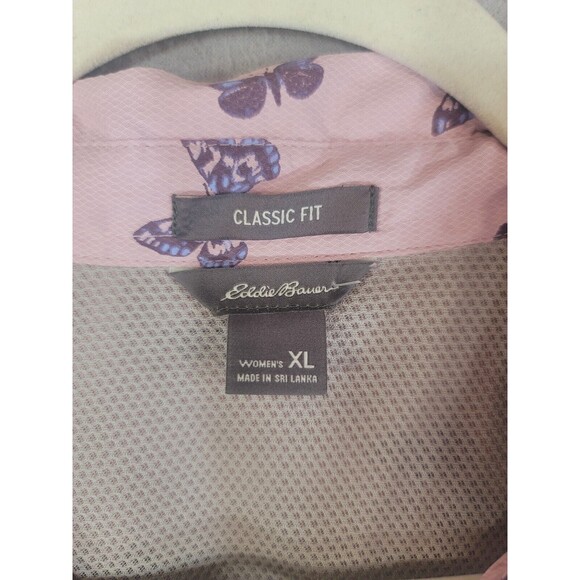 eddie bauer womens fishing camp shirt size XL classic fit pink butterfly print - Picture 3 of 7